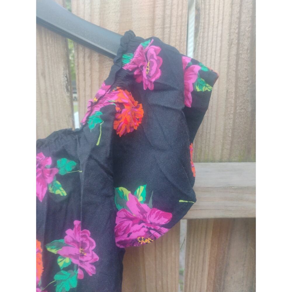 Torrid Black Floral Off The Shoulder Challis Wide Leg Jumpsuit Cottage Size 00 - Picture 9 of 13